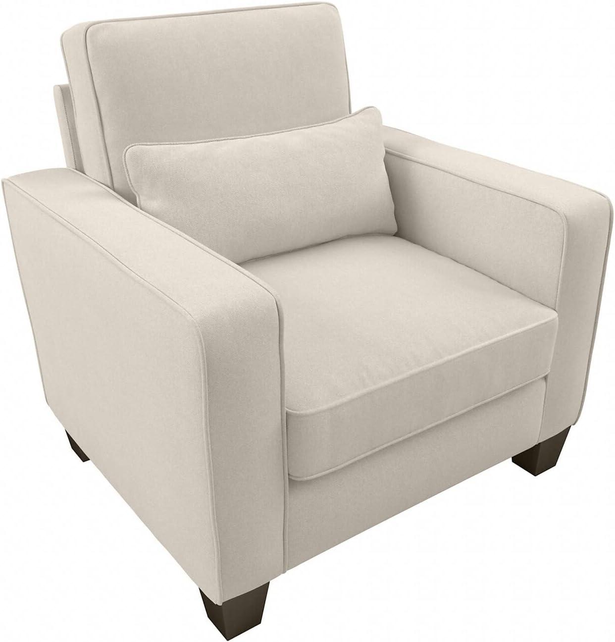 Stockton Accent Chair with Arms in Cream Herringbone Fabric