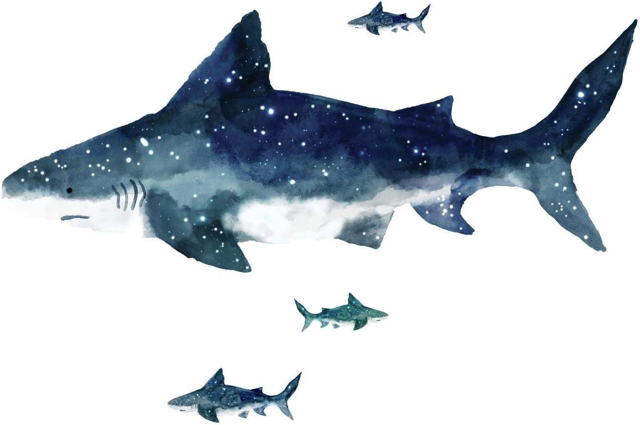 Blue Shark Illustration Peel and Stick Giant Wall Decals