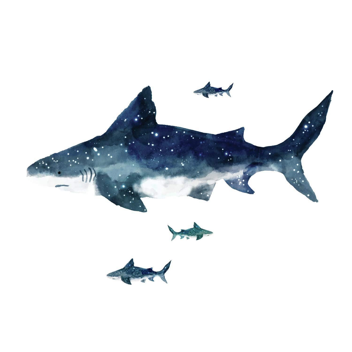 Blue Shark Illustration Peel and Stick Giant Wall Decals