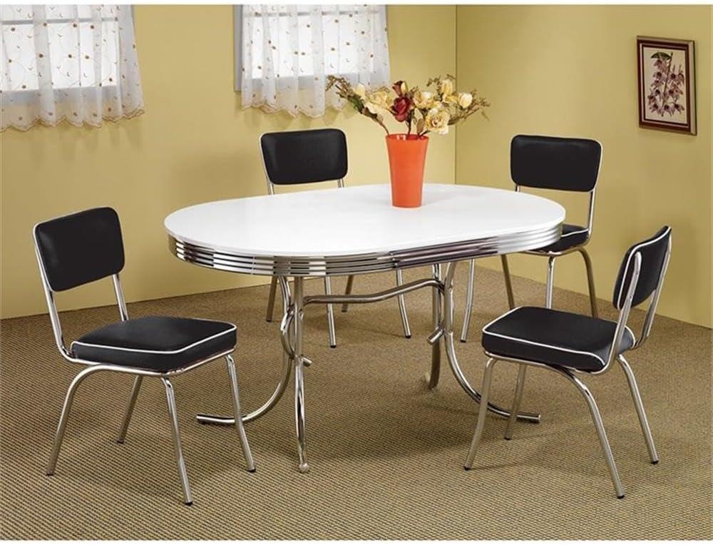 Home Square Retro Round Dining Table Set with 4 Chairs in Chrome