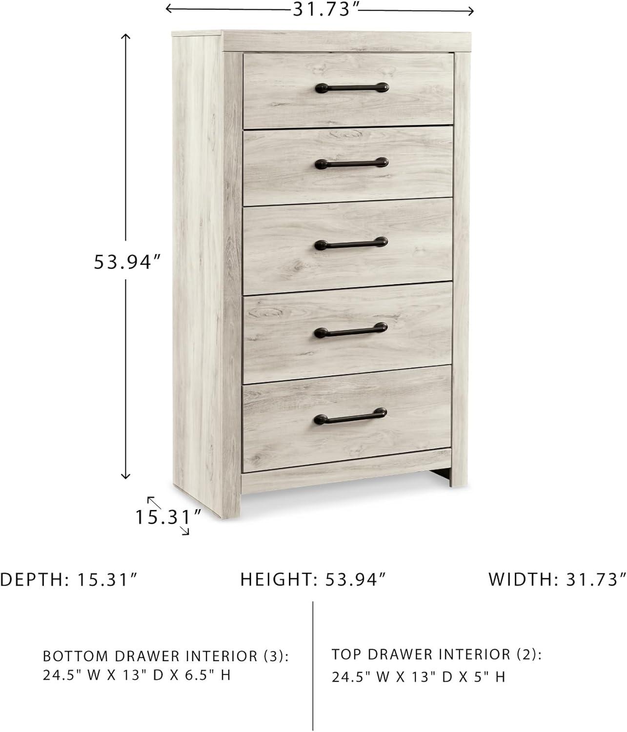 White and Light Brown 5-Drawer Transitional Chest