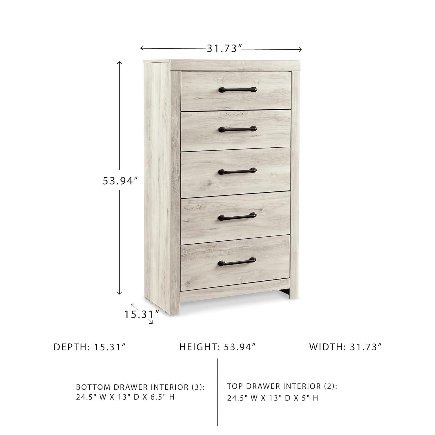 White and Light Brown 5-Drawer Transitional Chest