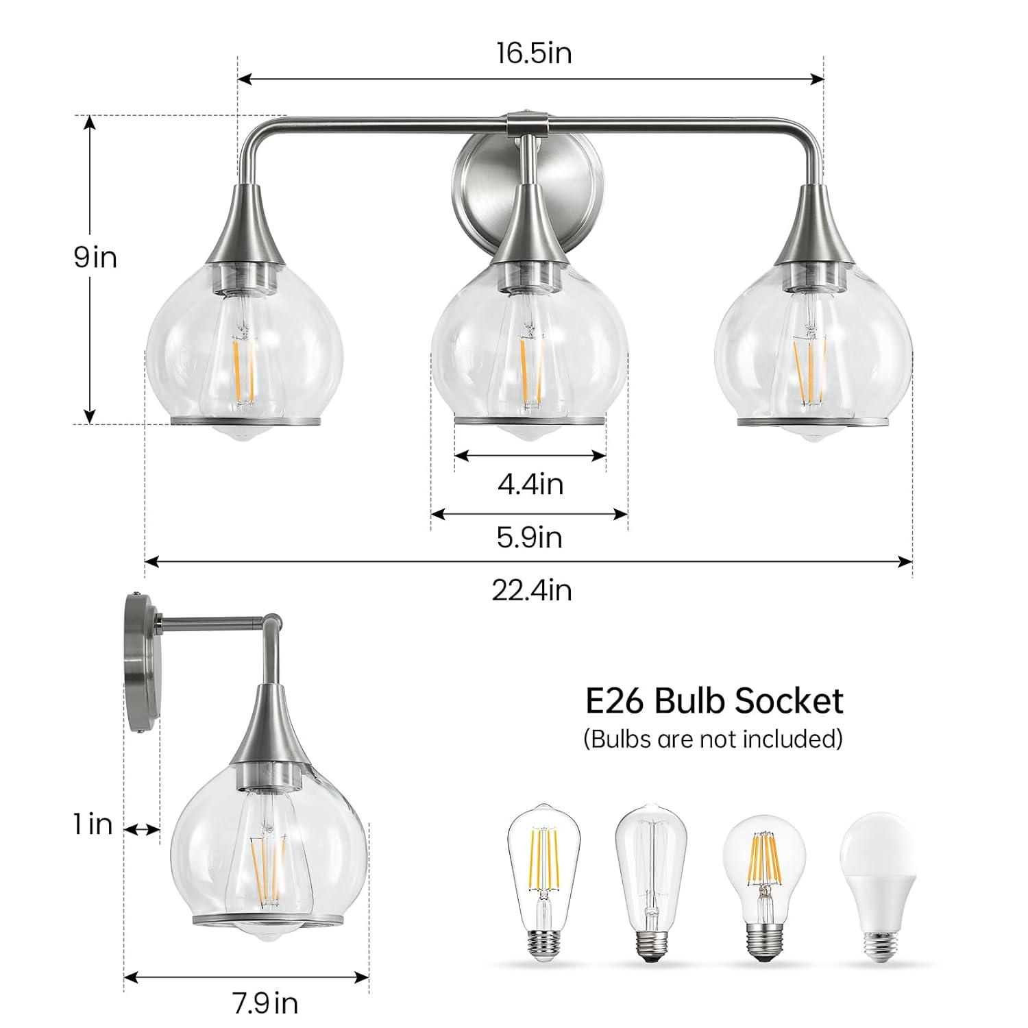 Black and Gold Bathroom Vanity Light 3-Lights Bathroom Light Fixtures Over Mirror with Clear Glass Shade 22.4 inch Wall Sconce Lighting Bath(Exclude E26 Bulb)