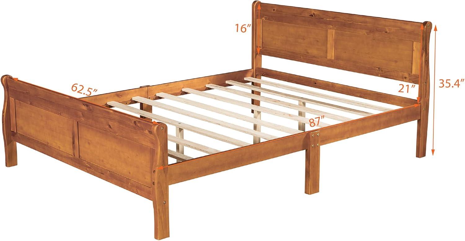 Oak Queen Platform Bed with Headboard and Storage