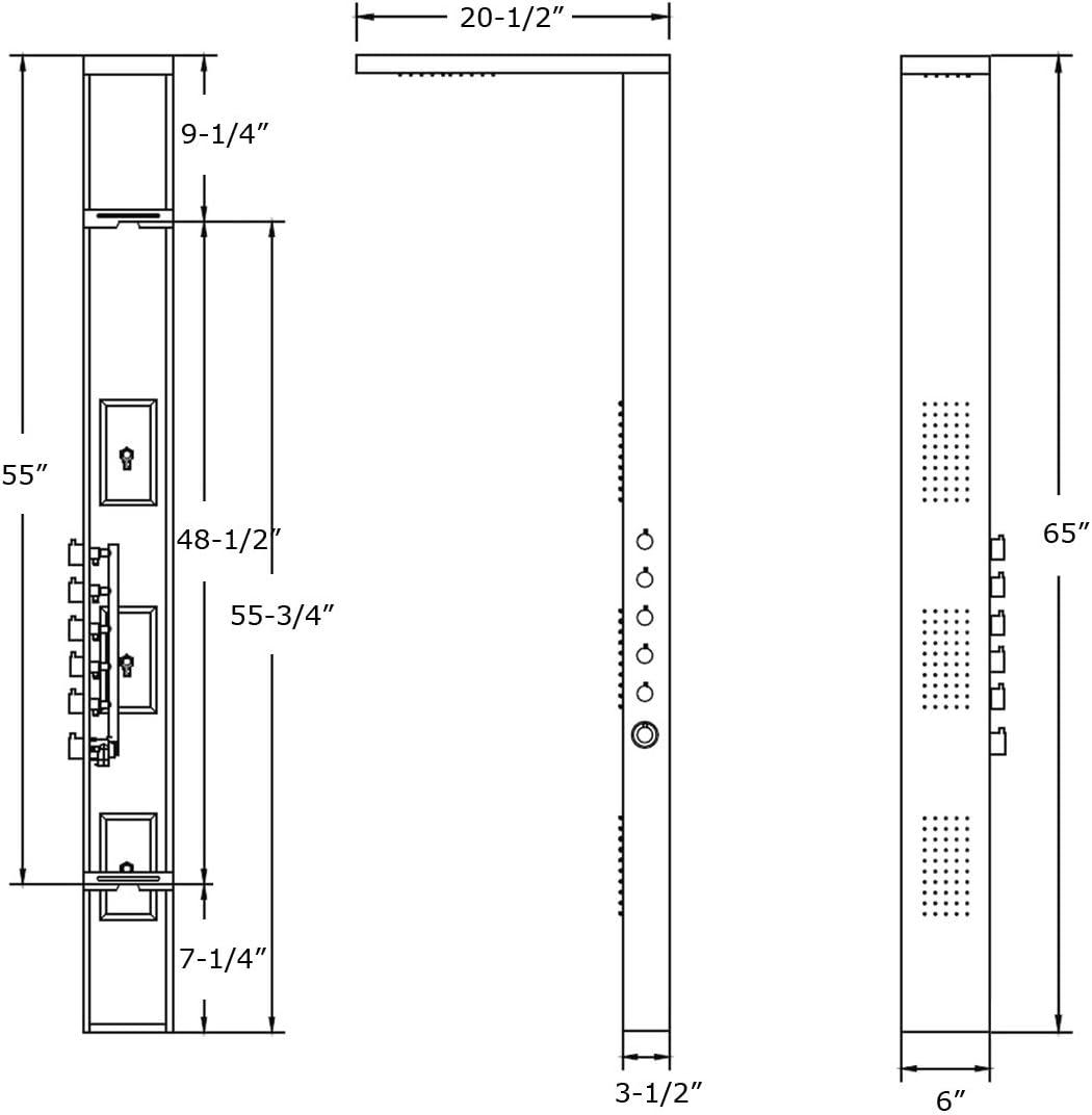 Stainless Steel 65'' Thermostatic Shower Panel with Rainfall and Handheld Shower