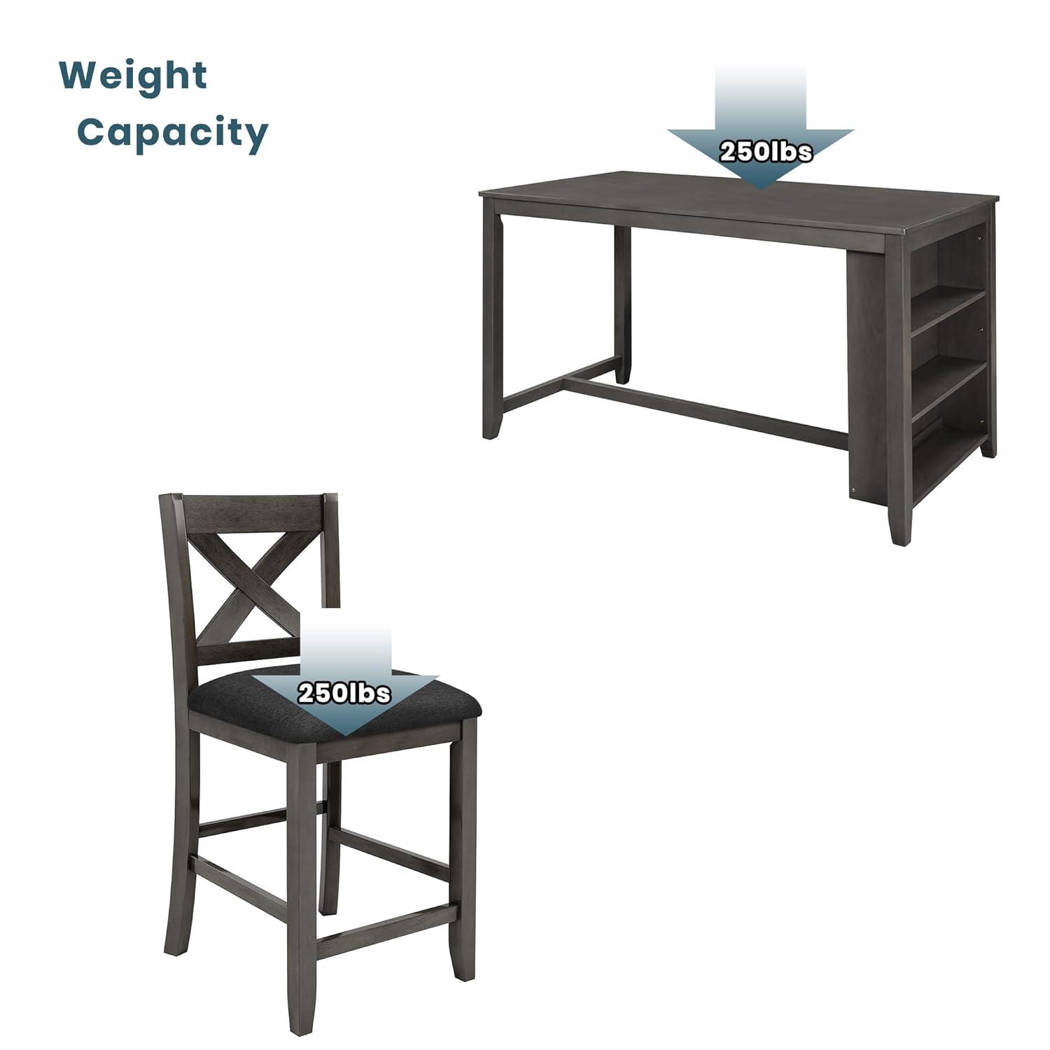Charming Gray 5-Piece Counter Height Dining Set by TOPMAX: Rustic Farmhouse Wooden Bar Table & 4 Chairs