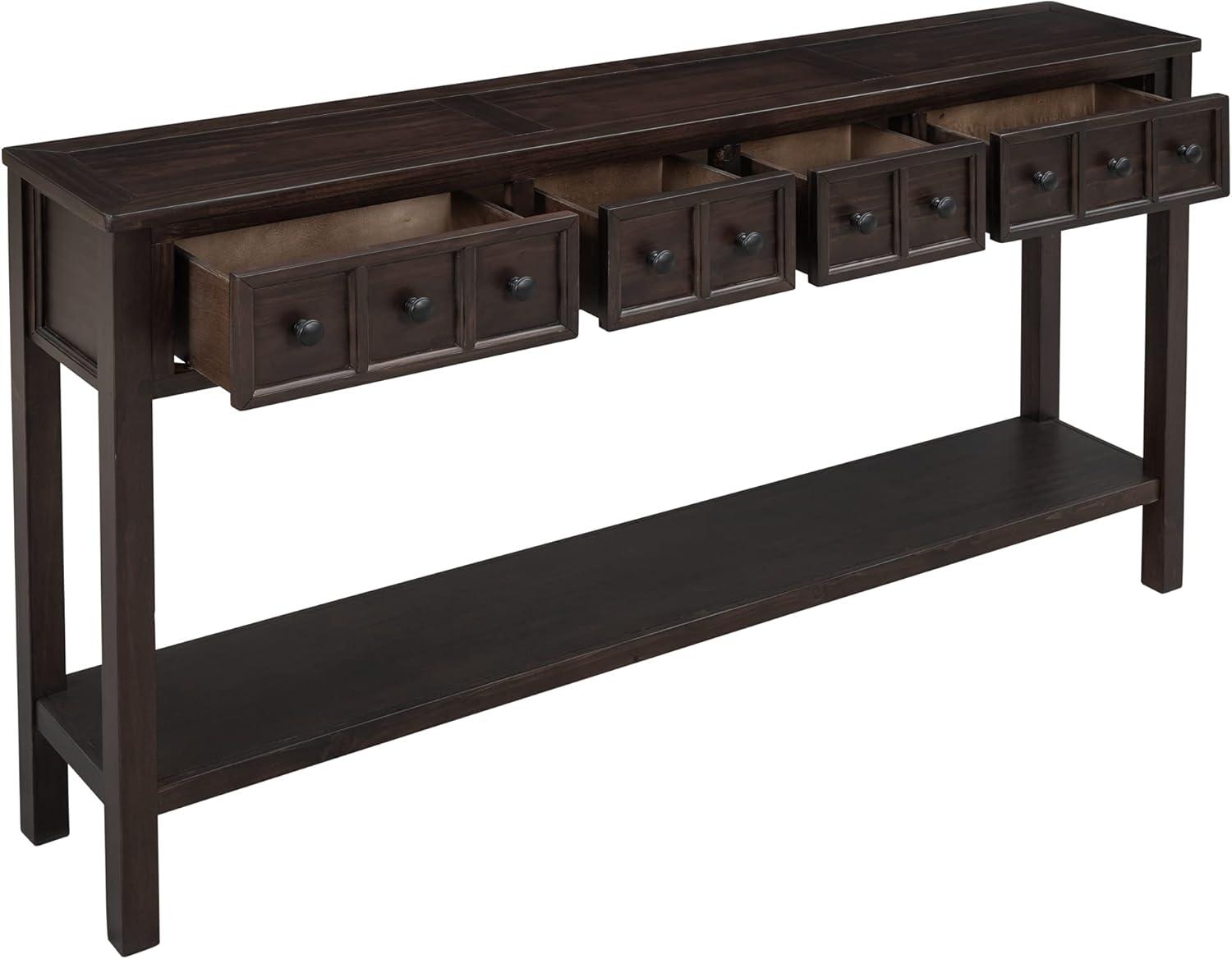 Rustic Entryway Console Table, 60" Sofa Table with Two Different Size Drawers and Bottom Shelf, Espresso-ModernLuxe
