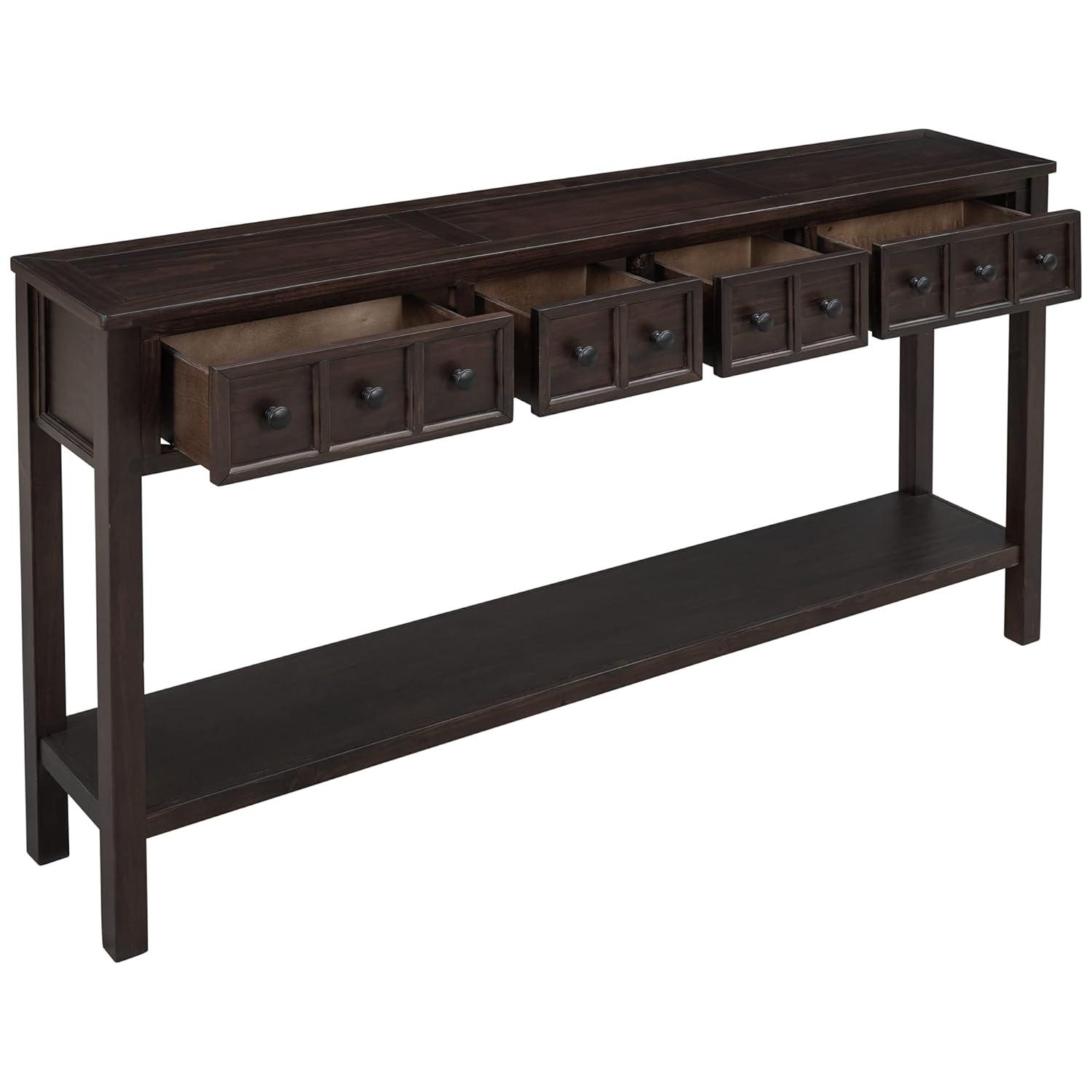 Rustic Entryway Console Table, 60" Sofa Table with Two Different Size Drawers and Bottom Shelf, Espresso-ModernLuxe