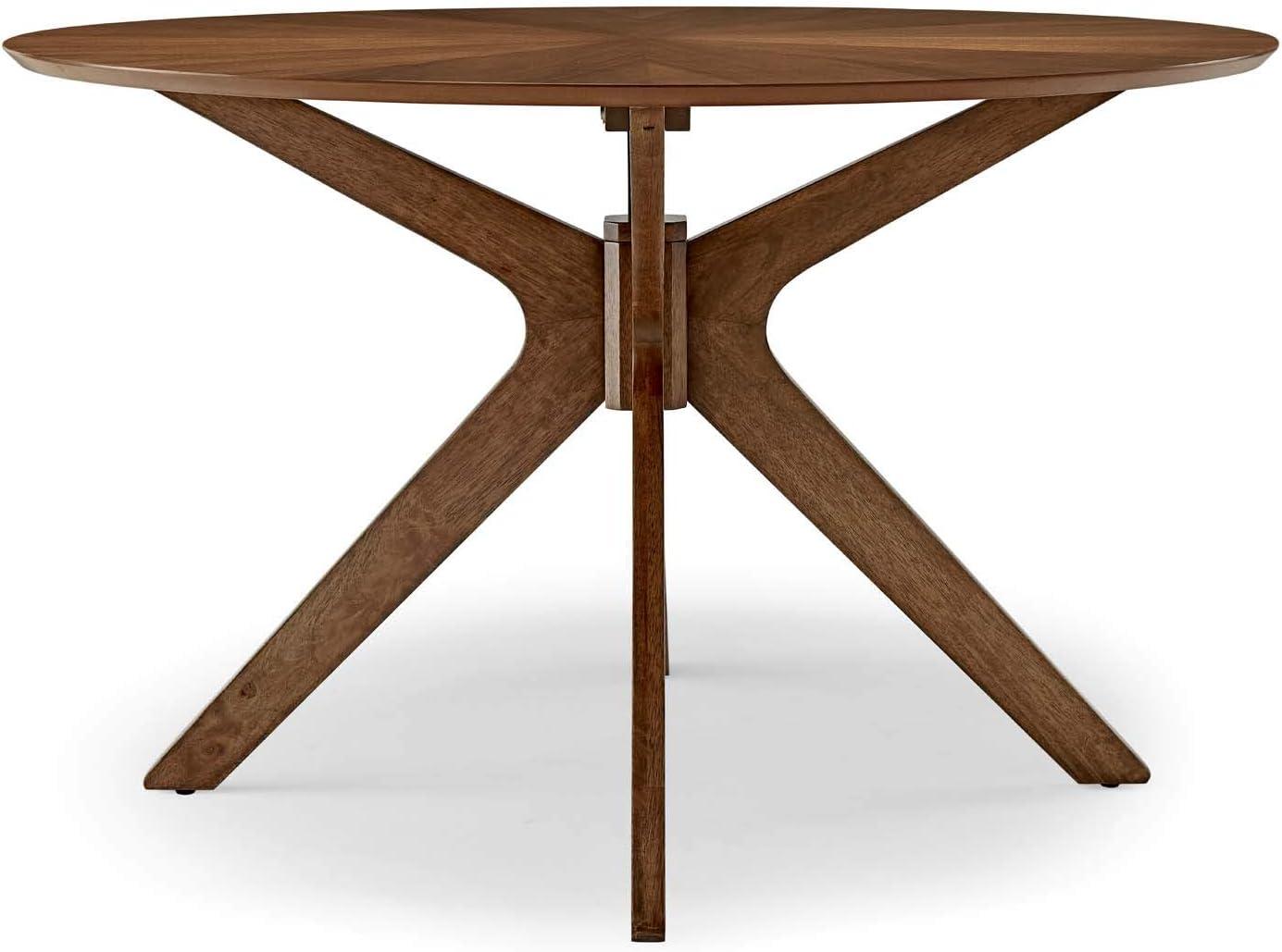 Modway 47" Crossroads Round Wood Dining Table Walnut: Mid-Century Modern, Seats 6, MDF Build