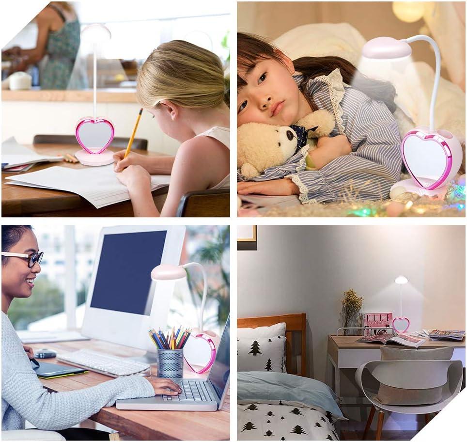 LED Desk Lamp for Kids, Small Desk Lamp with USB Charging Port & Pen Holder and Phone Stand, Cute Lamp with 2 Color Modes,Eye-Caring Study Table Lamp Pink for Girls College Dorm Bedroom Reading