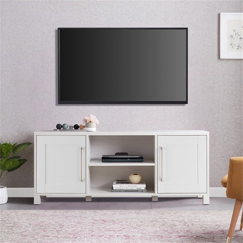 White MDF 58" TV Stand with Cabinet and Shelves