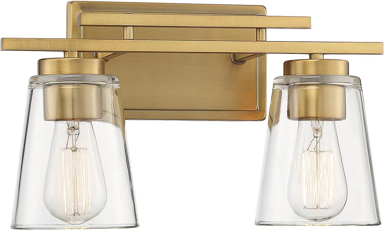 Calhoun Warm Brass 2-Light Vanity with Clear Glass Shades