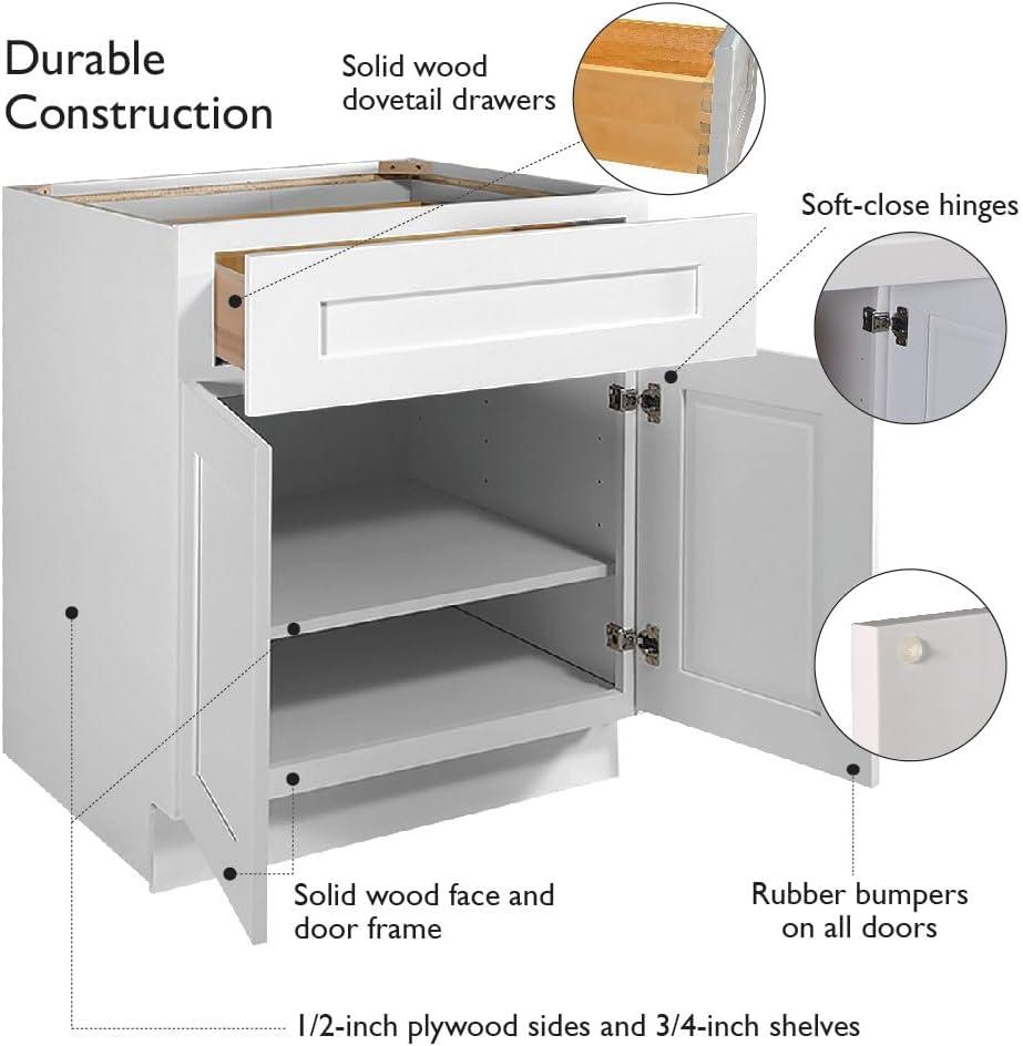 Design House 613208 Brookings Fully Assembled Shaker Style Base Kitchen Cabinet 36x34.5x24, White