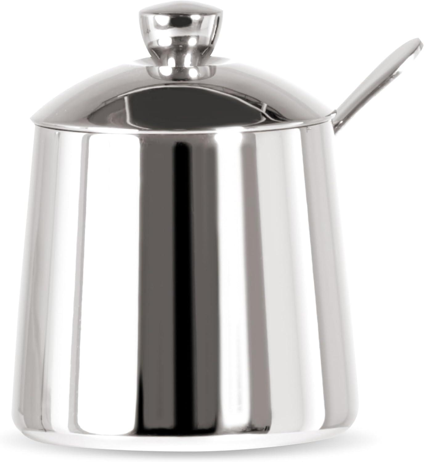 Frieling Sugar bowl /spoon, mirror finish, 10 fl. Oz., Stainless steel