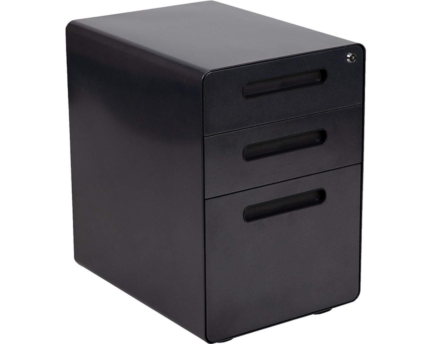 Flash Furniture Ergonomic 3-Drawer Mobile Locking Filing Cabinet with Anti-Tilt Mechanism and Hanging Drawer for Legal & Letter Files, Black
