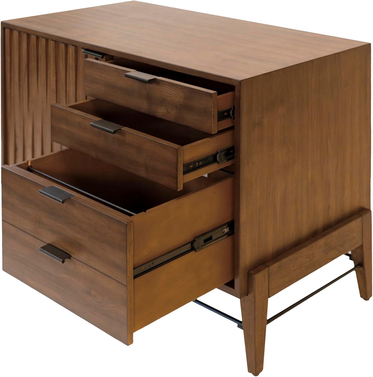 Mid-century Wood Modern Small Console with File Drawers Brown