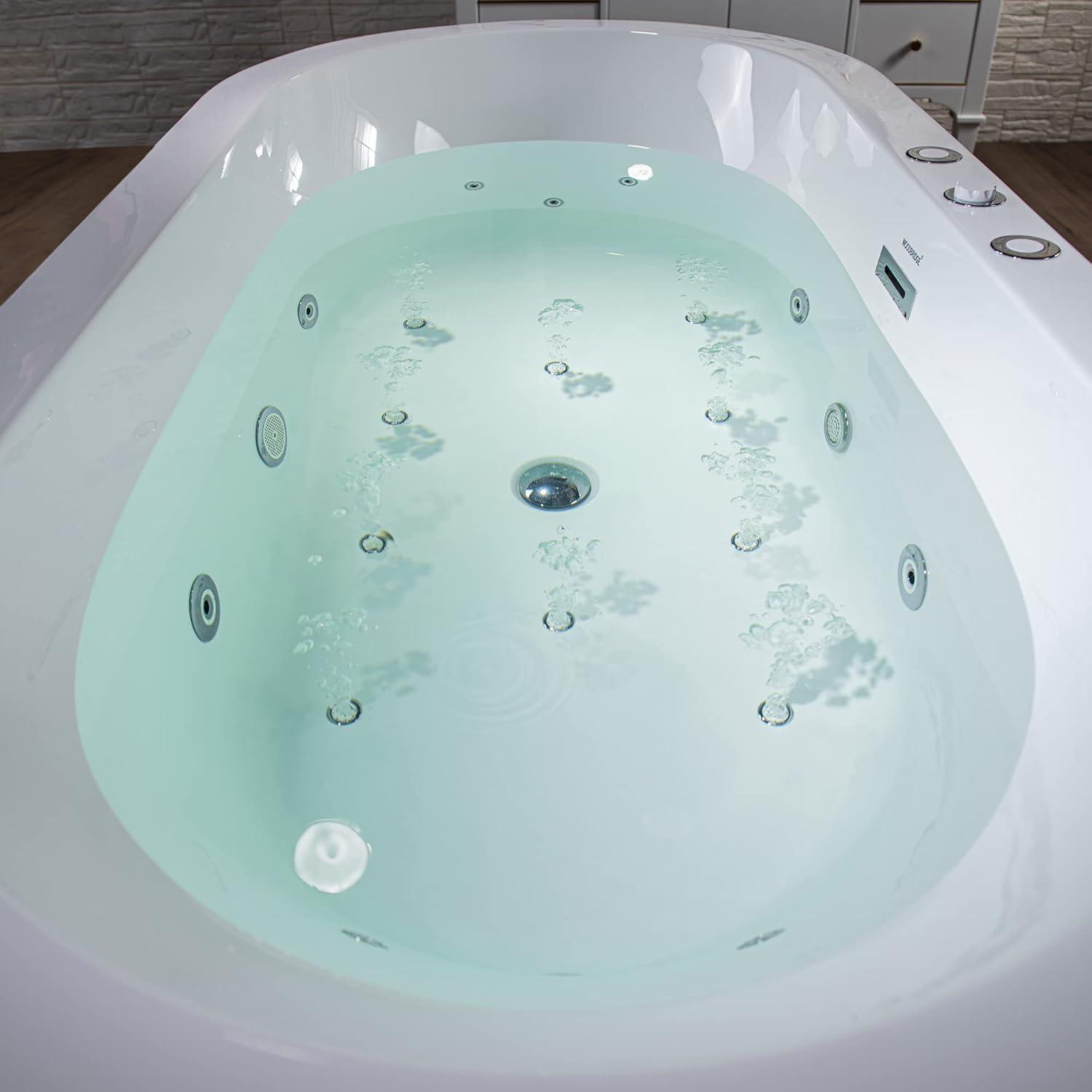 59" x 30" Freestanding Air Soaking Acrylic Bathtub with 208 Jets, 7 Colors LED Lights, Chromatherapy