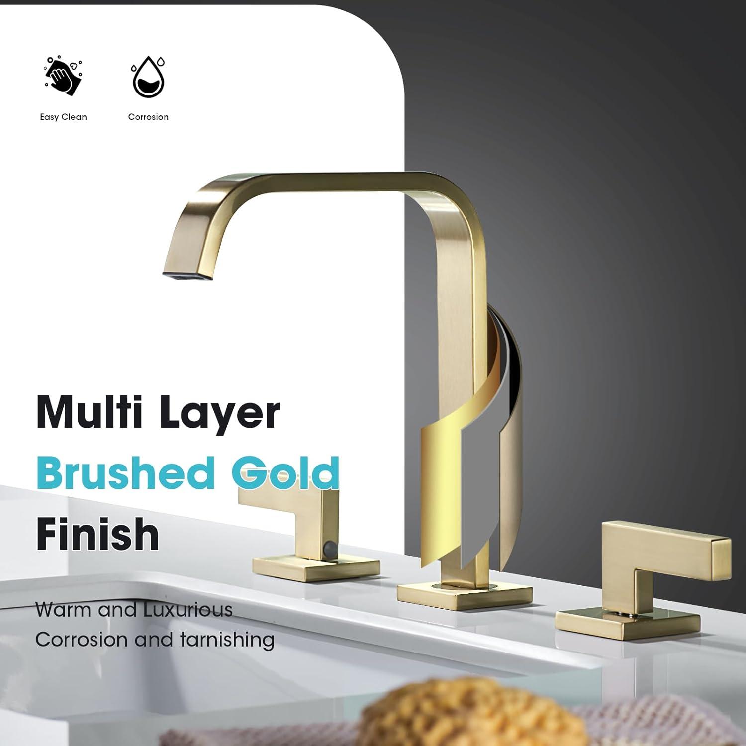 Brushed Gold Brass Double Handle Widespread Bathroom Faucet