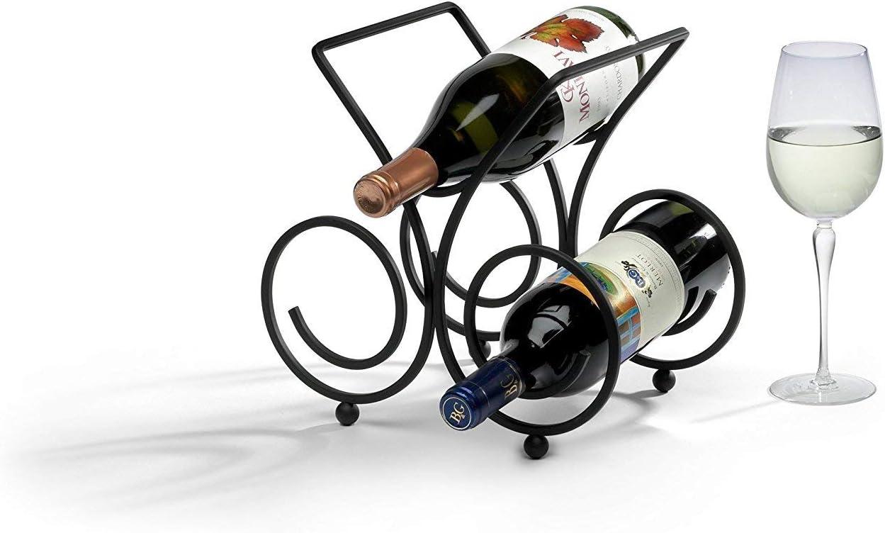 Black Steel 3-Bottle Countertop Wine Rack