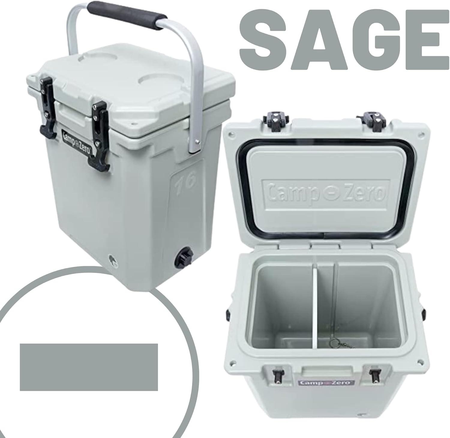 CAMP-ZERO 16L Tall Cooler/Ice Chest with Carry Handle and 2 Molded-in Cup Holders | Includes Removable Divider | Sage