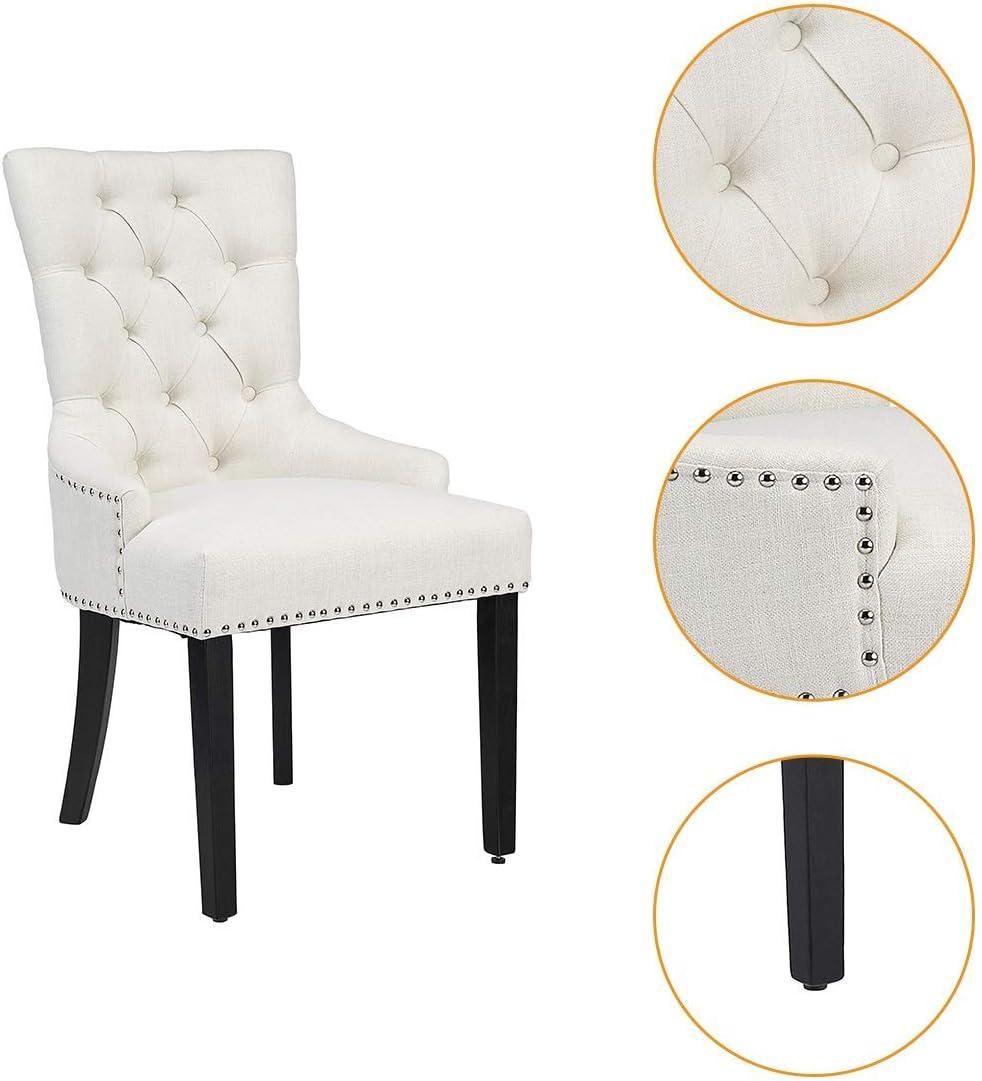 Beige Button-Tufted Upholstered Side Chair with Nailhead Trim