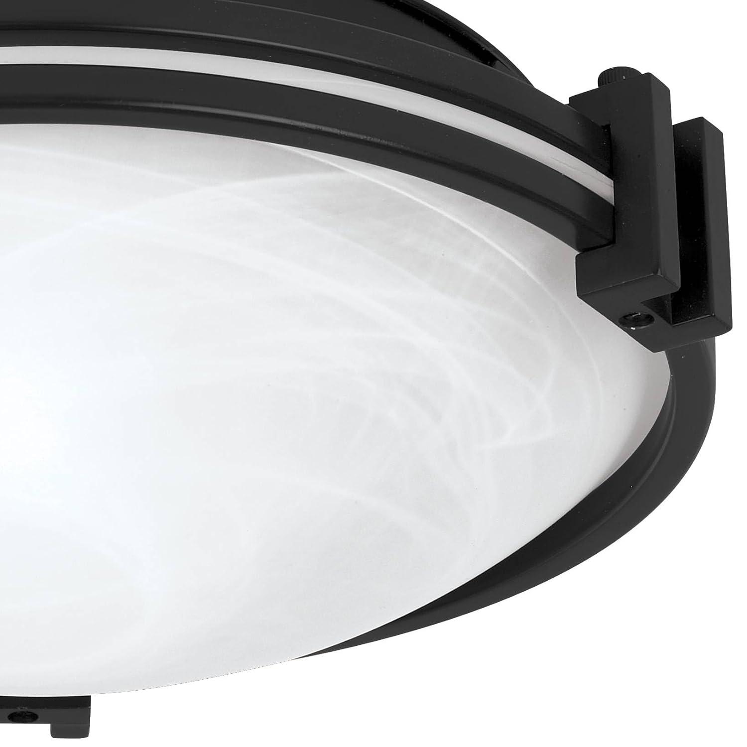 Possini Euro Design Deco Modern Ceiling Light Flush Mount Fixture 12 3/4" Wide Black 2-Light Marbleized White Glass Bowl Shade for Bedroom Kitchen