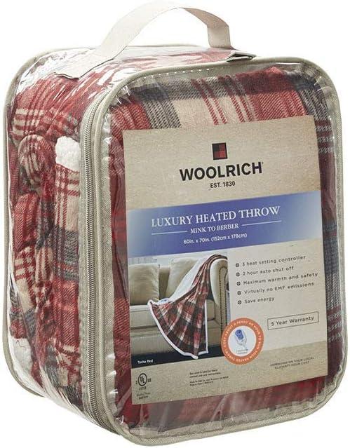 Woolrich Tasha Oversized Mink to Berber Heated Throw, 60x70", Red