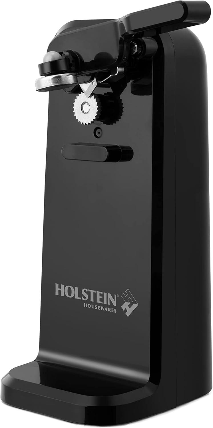 Holstein Housewares Electric Automatic Can Opener with Auto Shutoff, Push Down Lever to Easily Opens All Standard-Size and Pop-Top Cans, Black