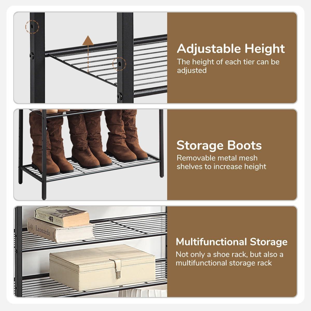 4-Tier Shoe Rack Organizer, Metal Mesh Shoe Storage Shelf, for Entryway, Hallway, Closet, Dorm Room, Industrial, Rustic Brown