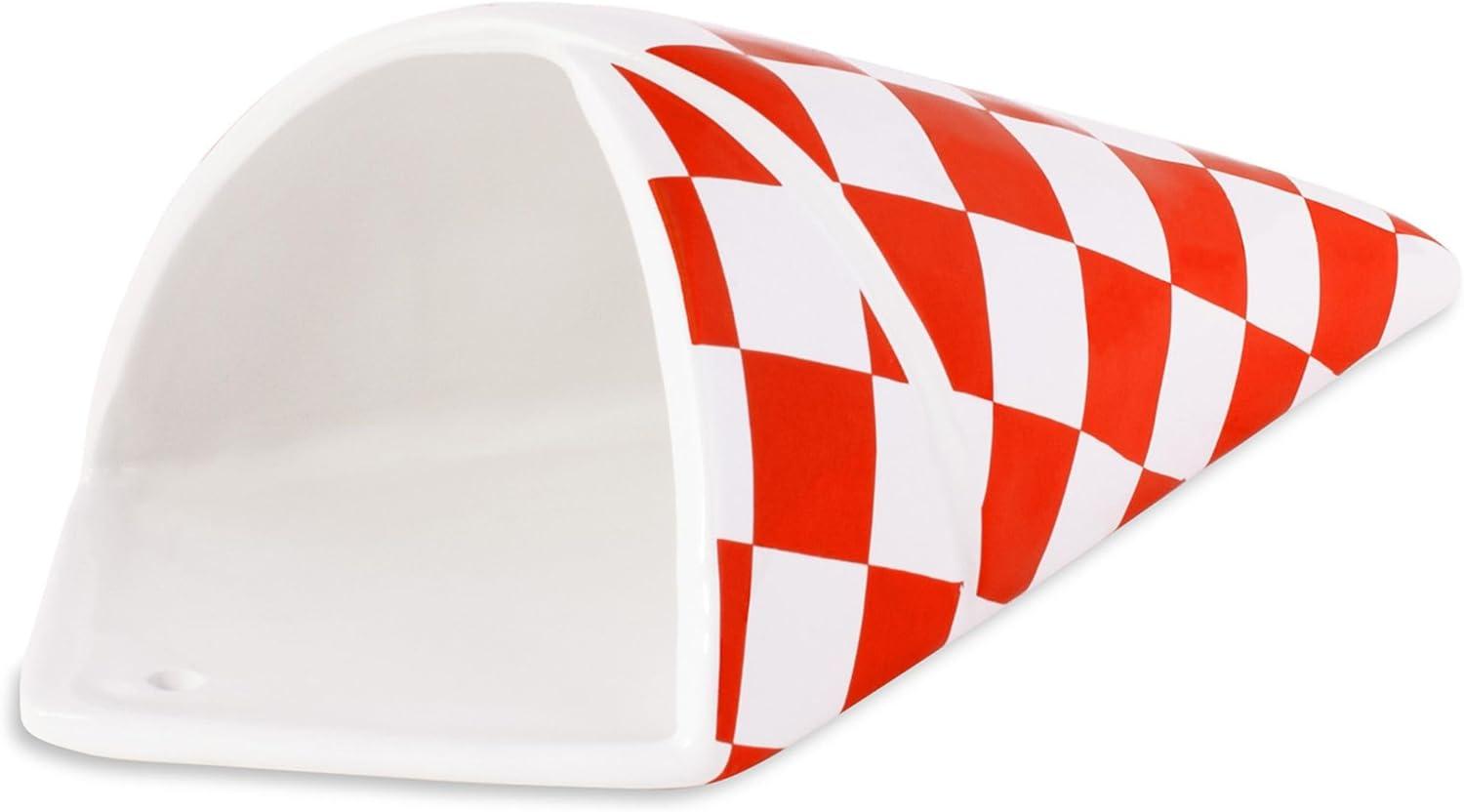 Red and White Checkered Ceramic Wall Vase