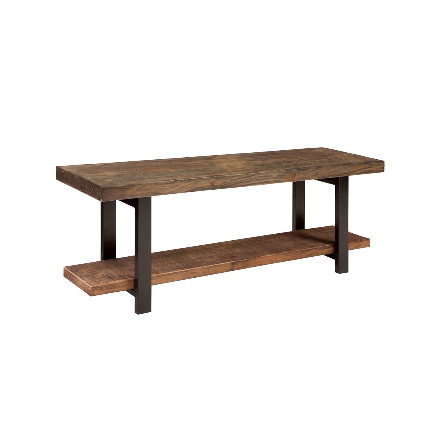 48" Pomona Solid Wood and Metal Entryway Bench Brown - Alaterre Furniture: Rustic Style, 2-Seater with Storage, Spot Clean