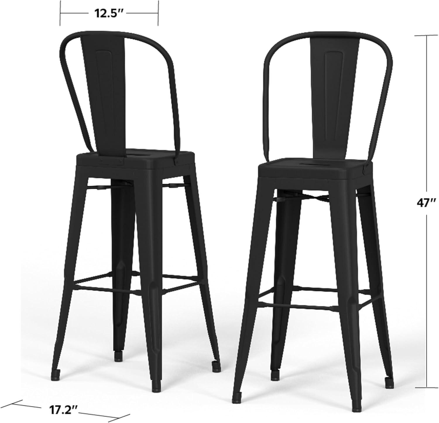 Fletcher 30" Industrial Black Metal Bar Stool Set of 2