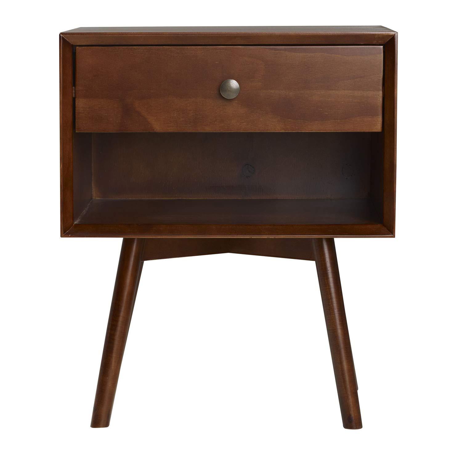 Mid-Century Modern Single-Drawer Solid Wood Nightstand - Walnut