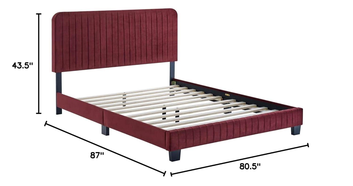 Modway Celine Channel Tufted Performance Velvet King Platform Bed in Maroon