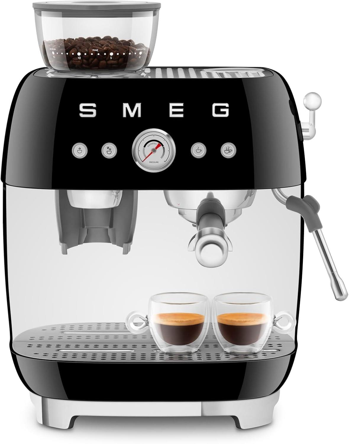 Black Semi-Automatic Espresso Machine with Grinder and Steam Wand