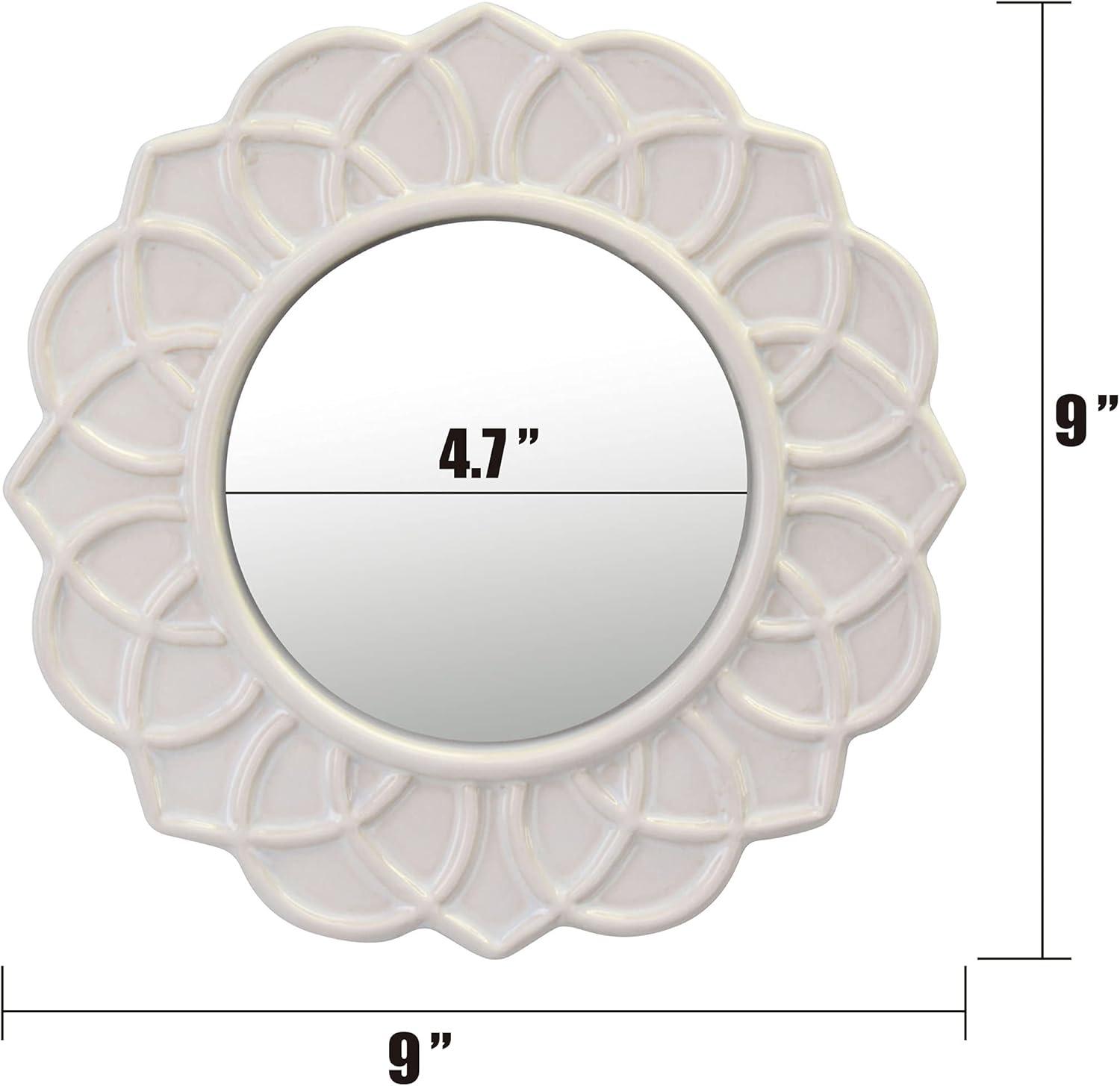 Round Ceramic Floral Wall Hanging Mirror White - Stonebriar Collection