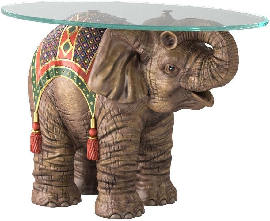 Small Taupe Elephant Glass-Topped Coffee Table with Storage