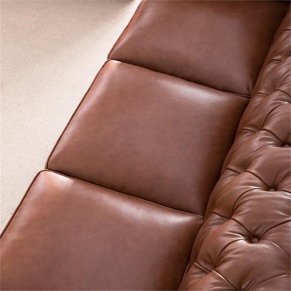 Bowery Hill 95"W Traditional Leather Tufted Back Chesterfield Sofa in Chestnut