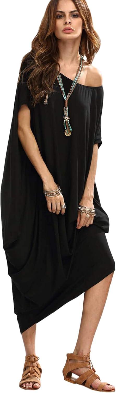 Verdusa Women's Caftan Harem Boat Neck Dolman Sleeve Oversized Maxi Dress Moo Moos