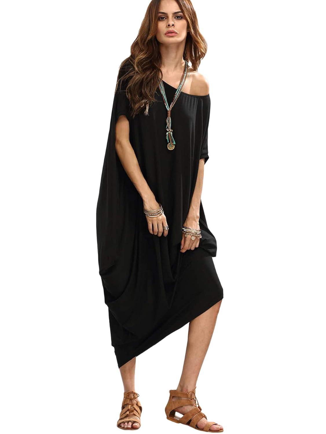 Verdusa Women's Caftan Harem Boat Neck Dolman Sleeve Oversized Maxi Dress Moo Moos