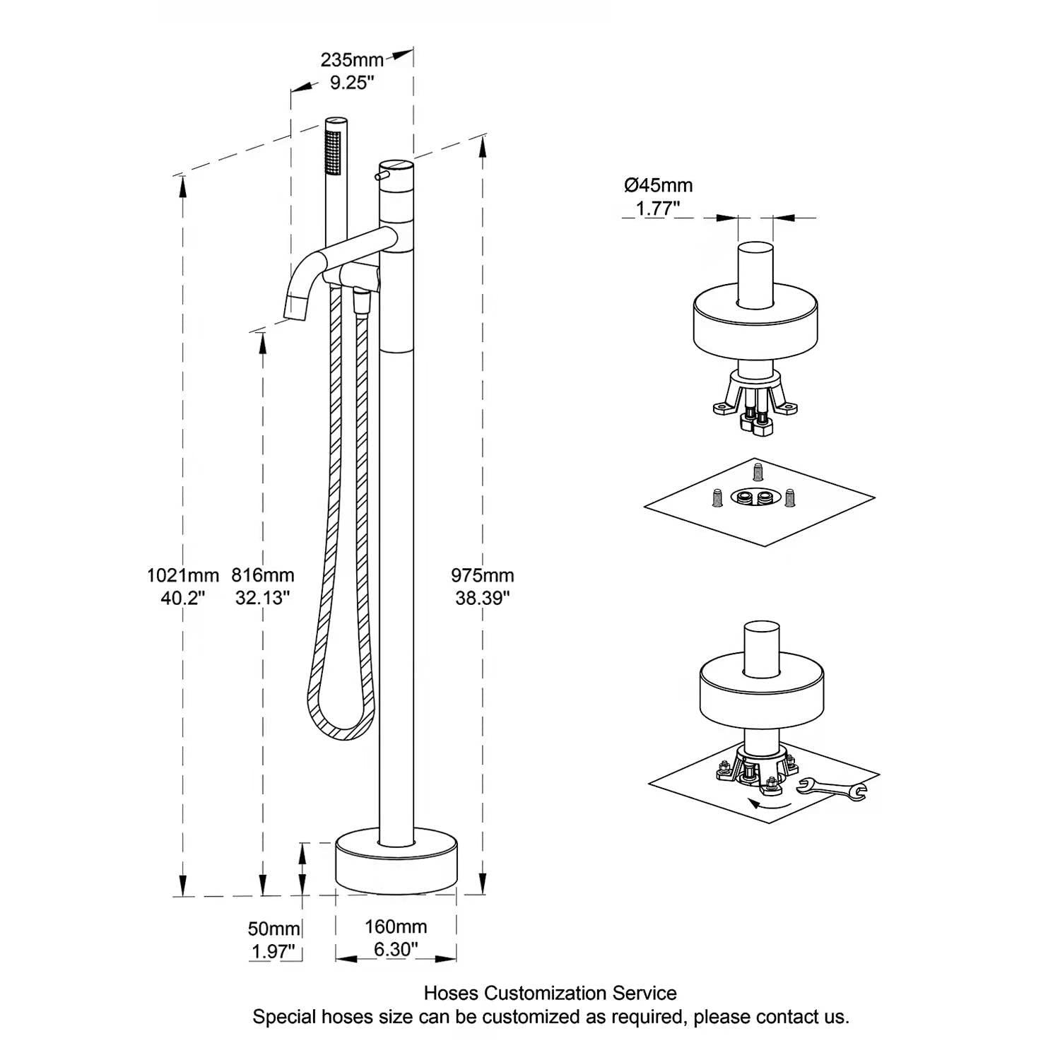 KPAIDA Floor Tub Filler with Diverter BTF54FS014NS