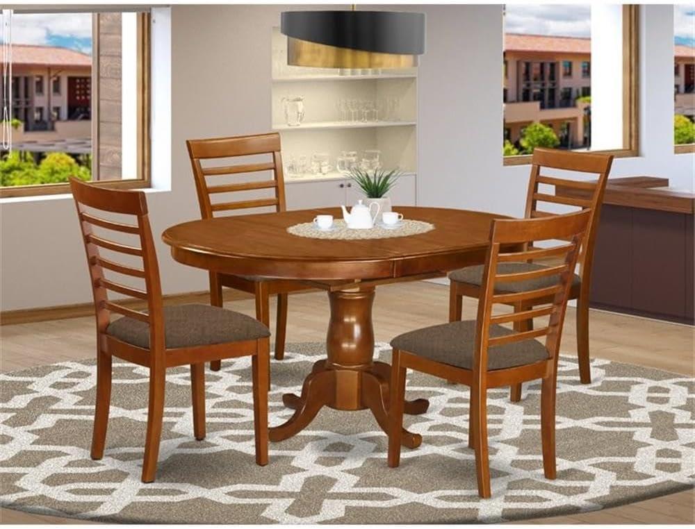 Dining Room Set - Oval Dining Leaf With Dining Chairs-Finish:Saddle Brown,Number of Items:5,Shape:Oval,Style:Microfiber Seat