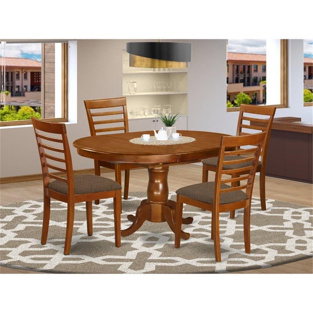 Dining Room Set - Oval Dining Leaf With Dining Chairs-Finish:Saddle Brown,Number of Items:5,Shape:Oval,Style:Microfiber Seat