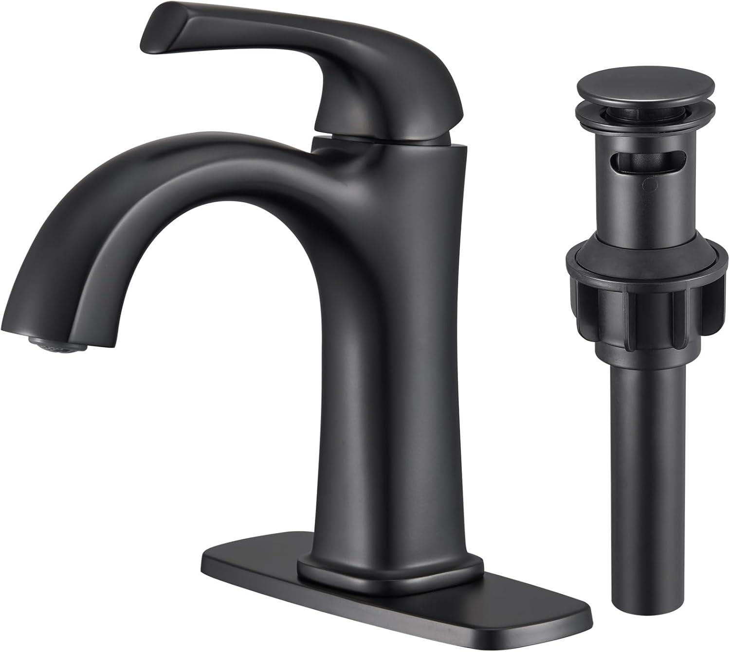 Matte Black Brass Single Handle Bathroom Faucet with Drain Kit