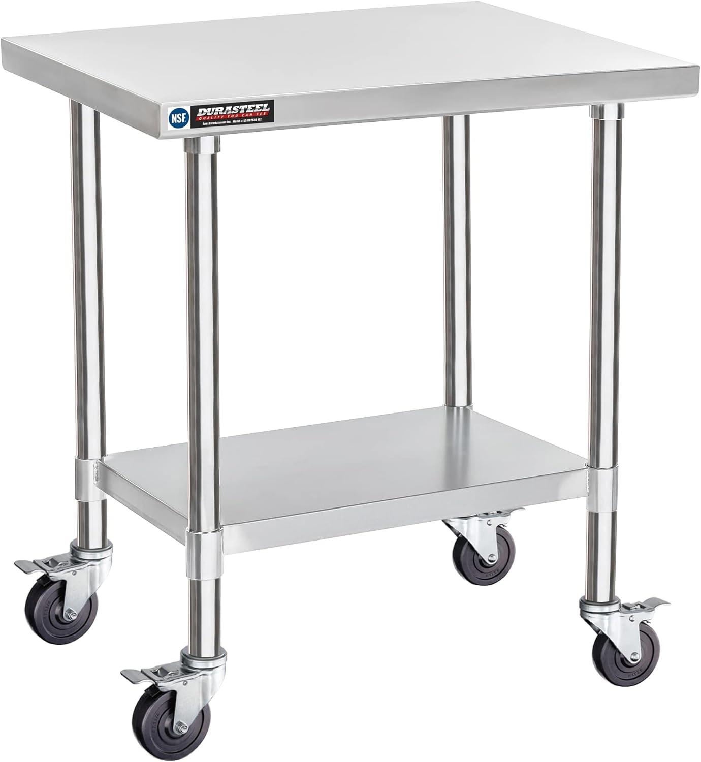 Stainless Steel Movable Table Cart with Adjustable Under Shelf - NSF Certified