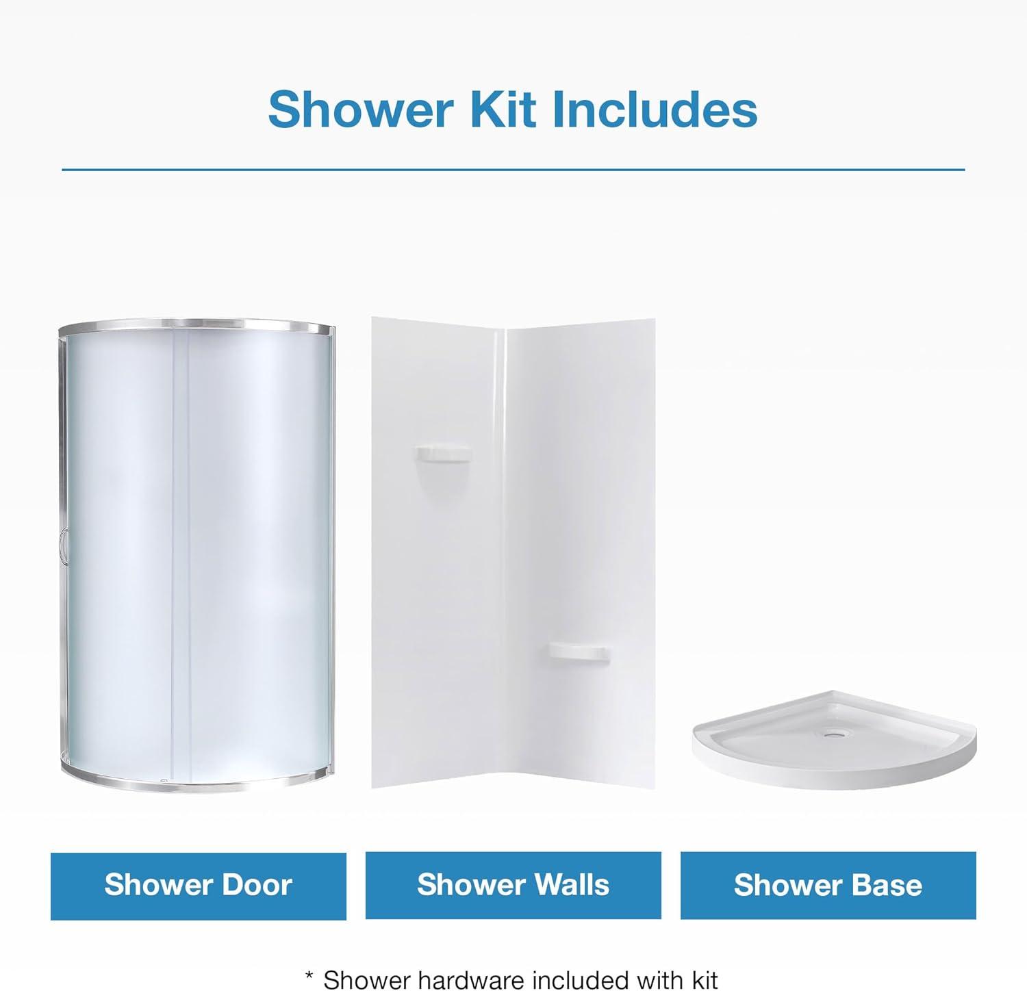 OVE Decors Breeze 33 in. Framed Round Shower Kit w/ Frosted Glass, Base, Wall