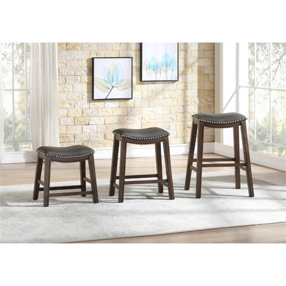 Homelegance 29" Pub Height Wooden Bar Stool Saddle Seat Barstool, Gray Brown