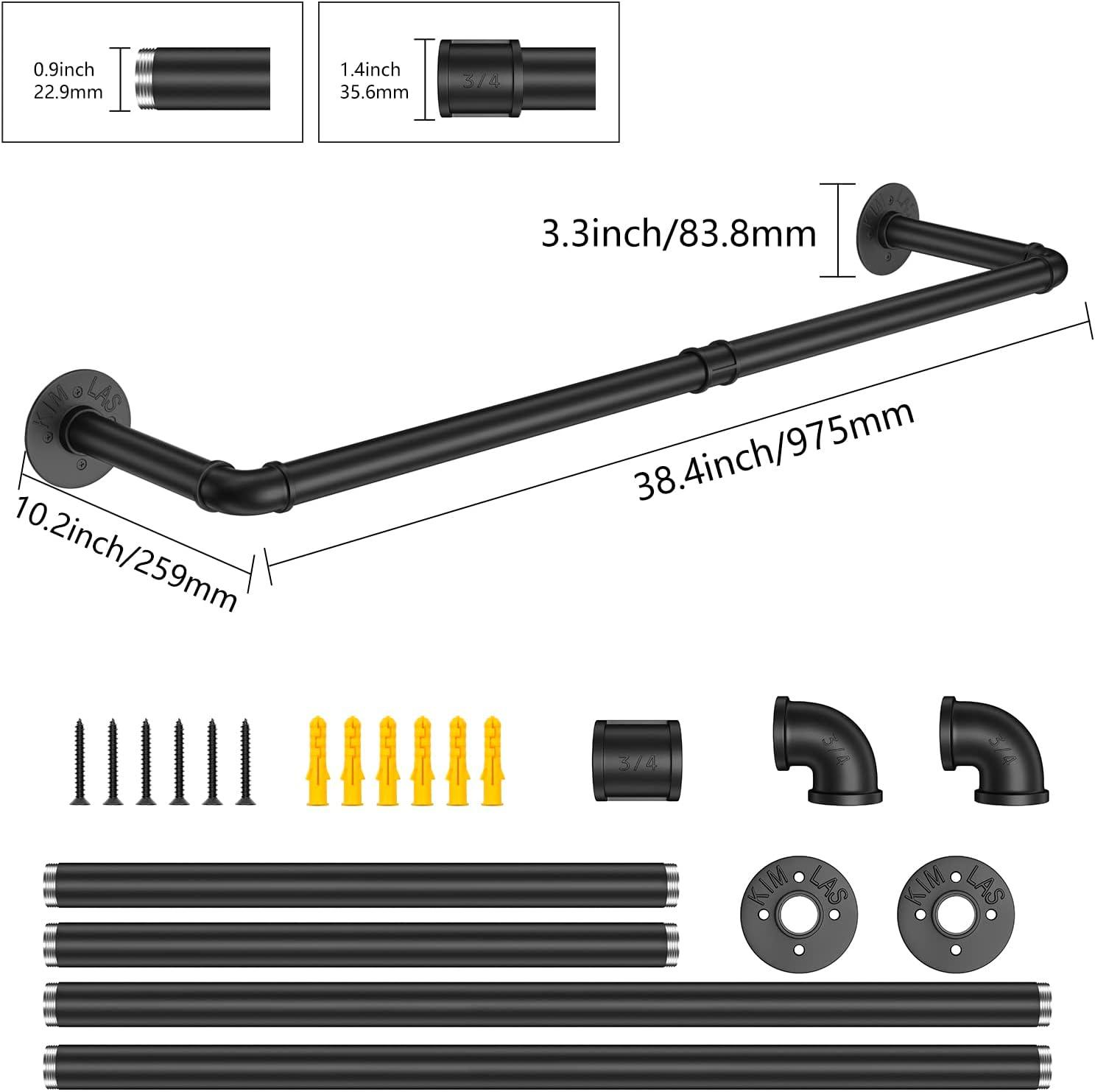 Sigrena 38.4" Pipe Clothes Rack Heavy Duty Industrial Wall Mounted Garment Rack Clothes Hanging Rod Bar for Laundry Room,Black