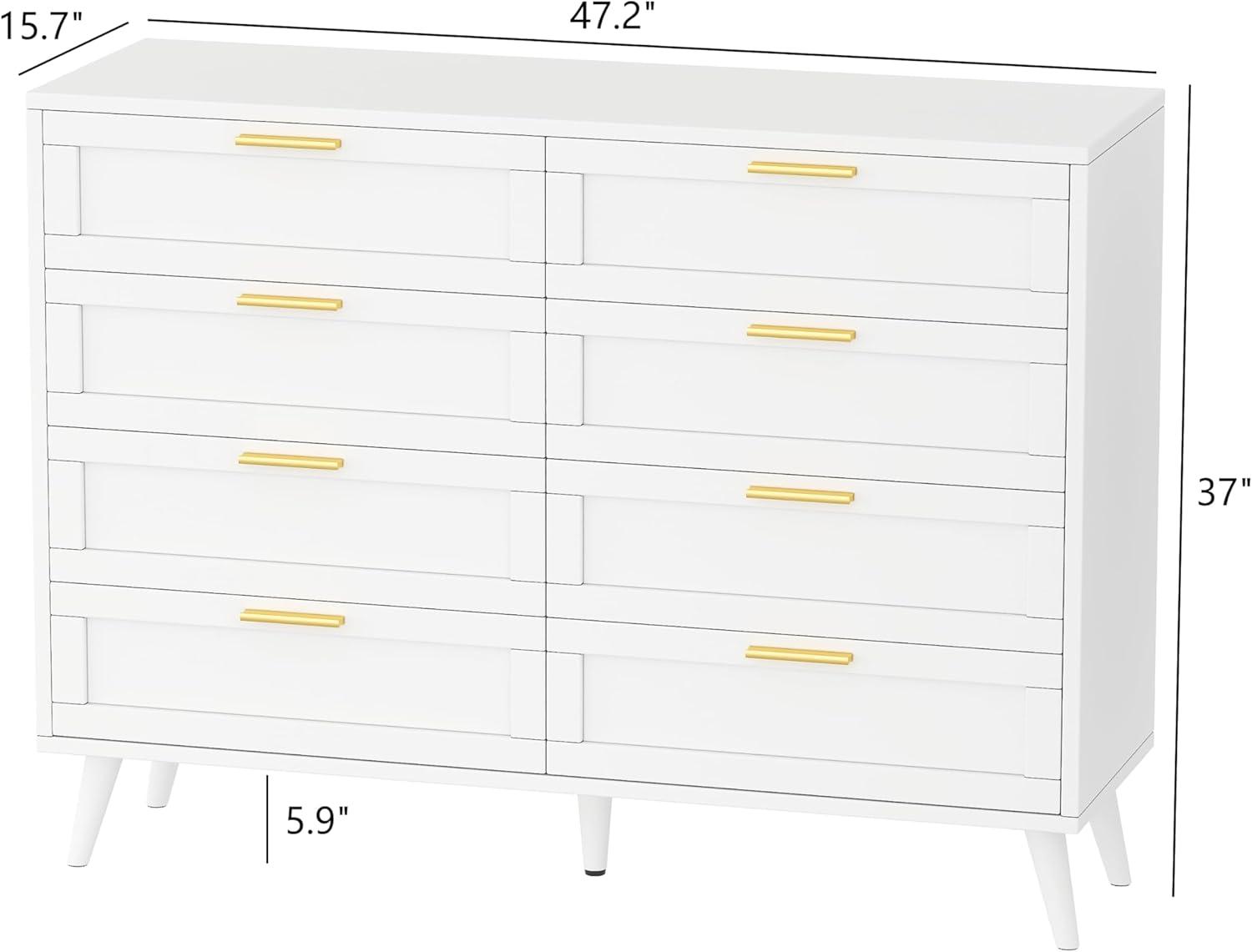 Rovaurx 8 Drawer Double Dresser Chest, Bedroom Chest of Dressers, Beside Table, White