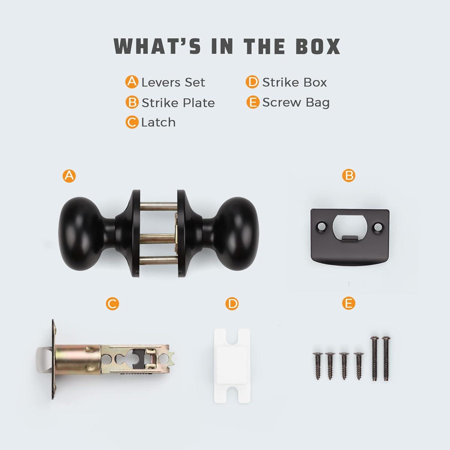 KNOBWELL 10 Pack Matte Black Passage Door Knob Set, Keyless Interior Closet Door Knobs for Hallway